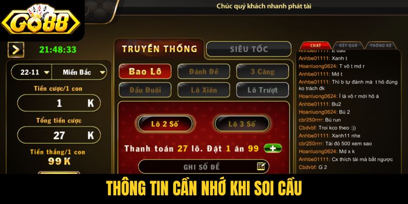 Thông tin cần nhớ khi soi cầu